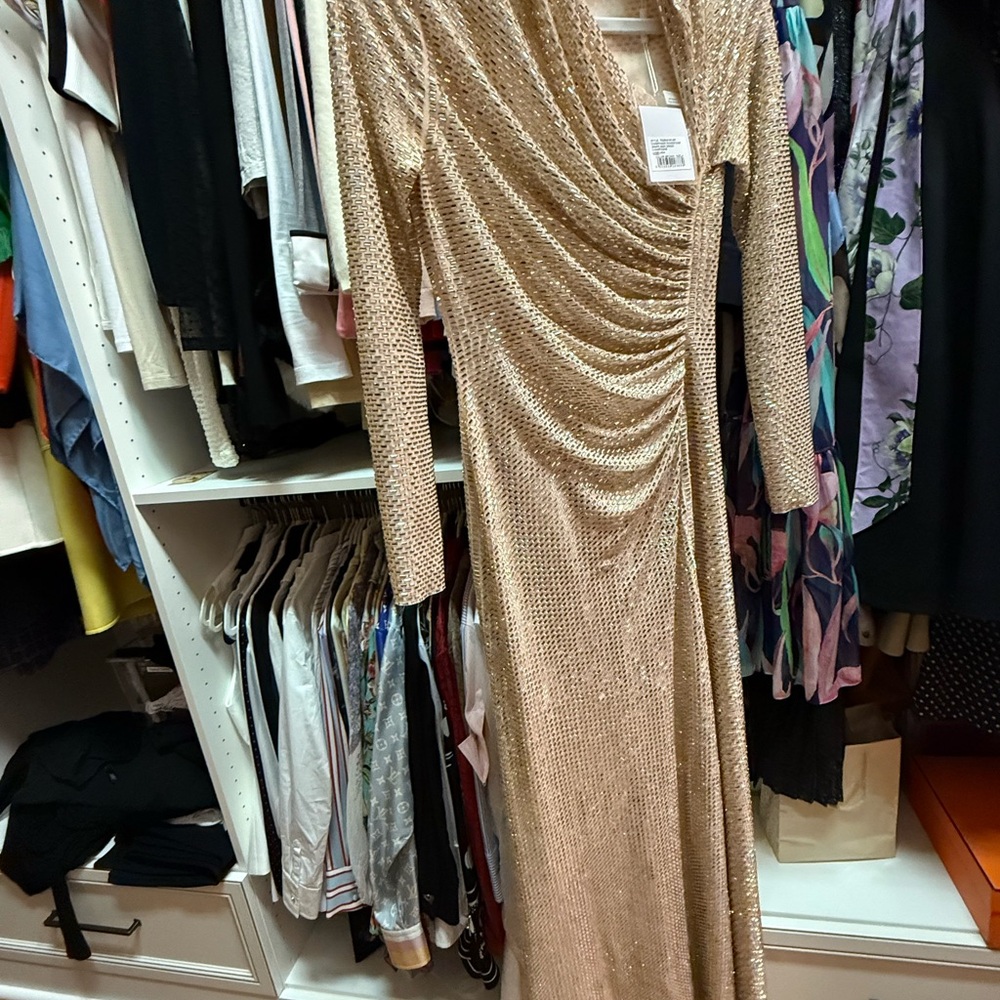 SELF PORTRAIT CHAMPAGNE RHINESTONE DRAPE MAXI DRESS SIZE US4. UK8. - Picture 8 of 11